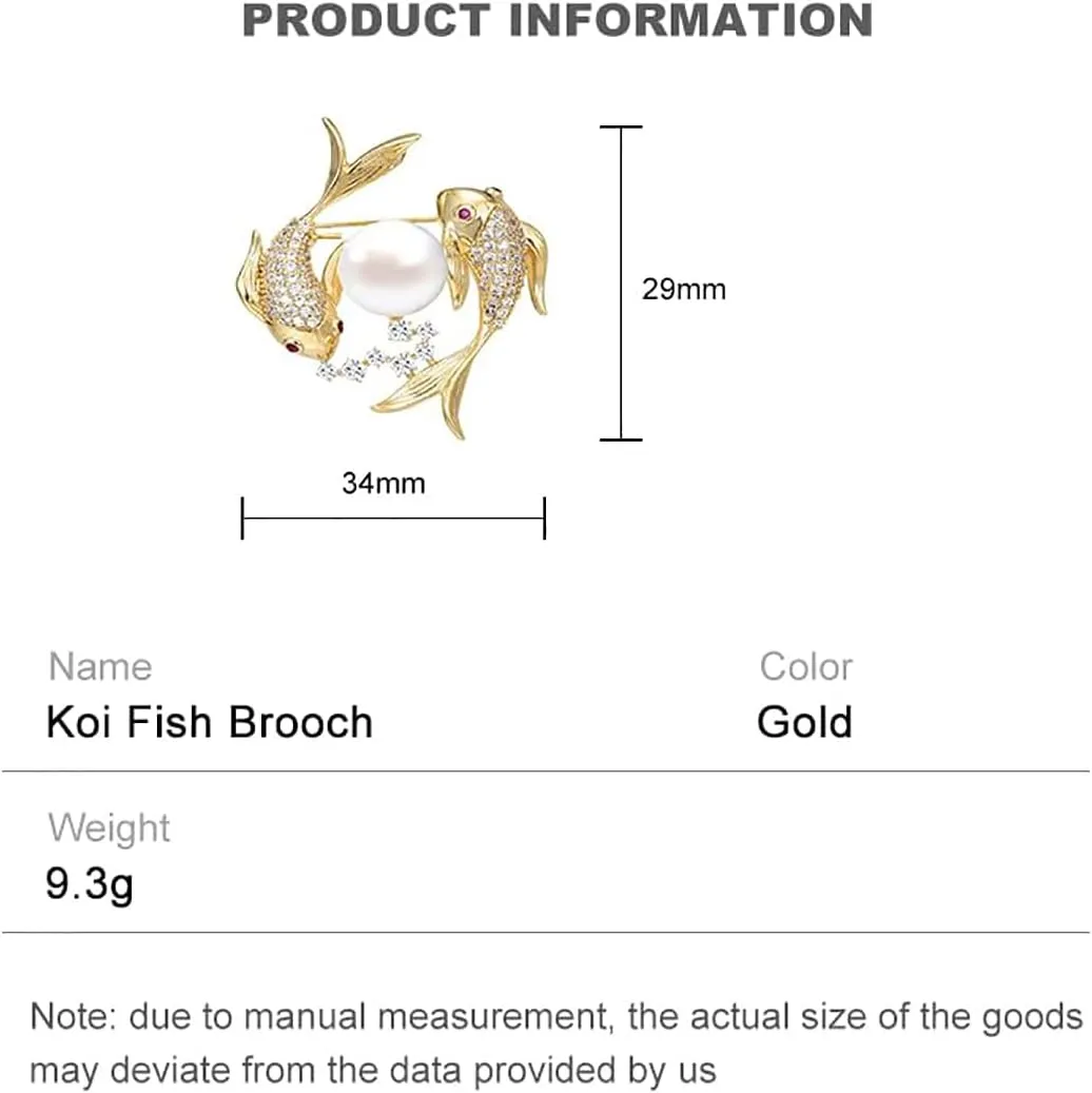 14K Gold Moissanite Encrusted Chinese Style Double Koi Fish Brooch with Freshwater Pearls, Sophisticated and Lucky Coat Pin, A Luxurious Gift Symbolizing Good Fortune