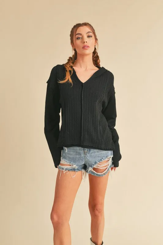 Aemi   Co Frayed Hem Exposed Seam Long Sleeve Hoodie