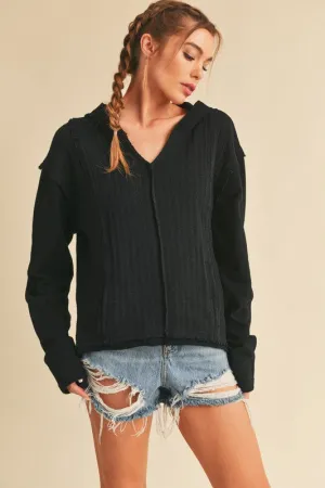 Aemi   Co Frayed Hem Exposed Seam Long Sleeve Hoodie