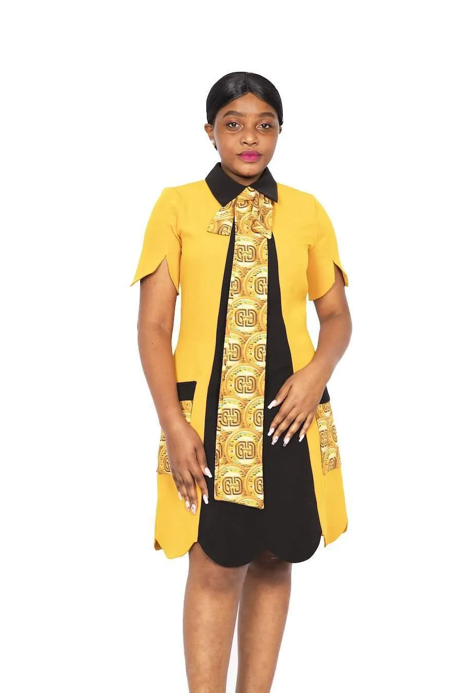African Office Coin Dress Midi Yellow