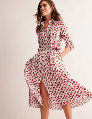 Amy Cotton Midi Shirt Dress-Ivory, Strawberry Pop