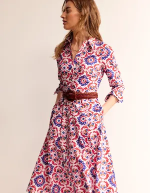 Amy Cotton Midi Shirt Dress-Rubicondo, Mosaic Bloom