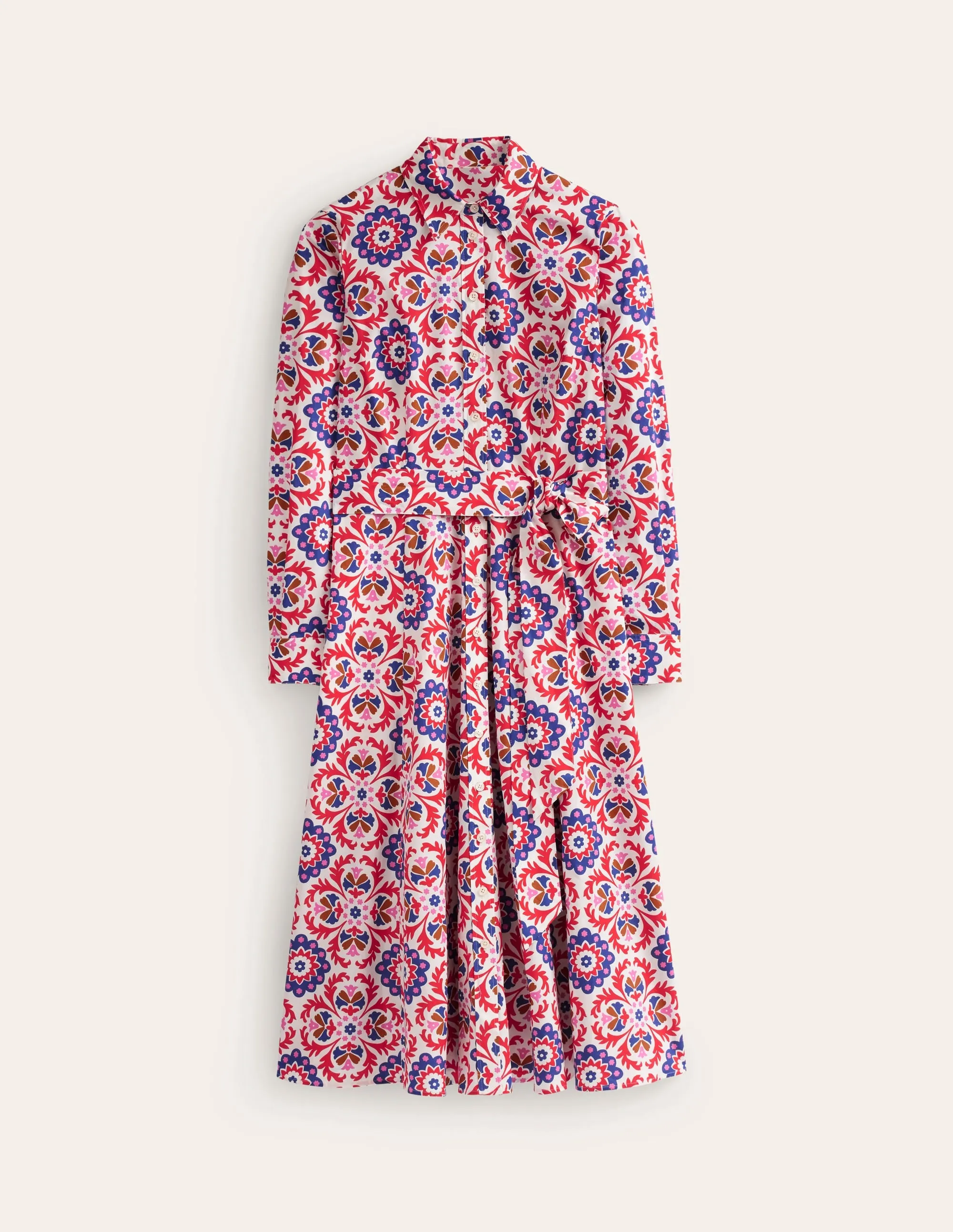 Amy Cotton Midi Shirt Dress-Rubicondo, Mosaic Bloom