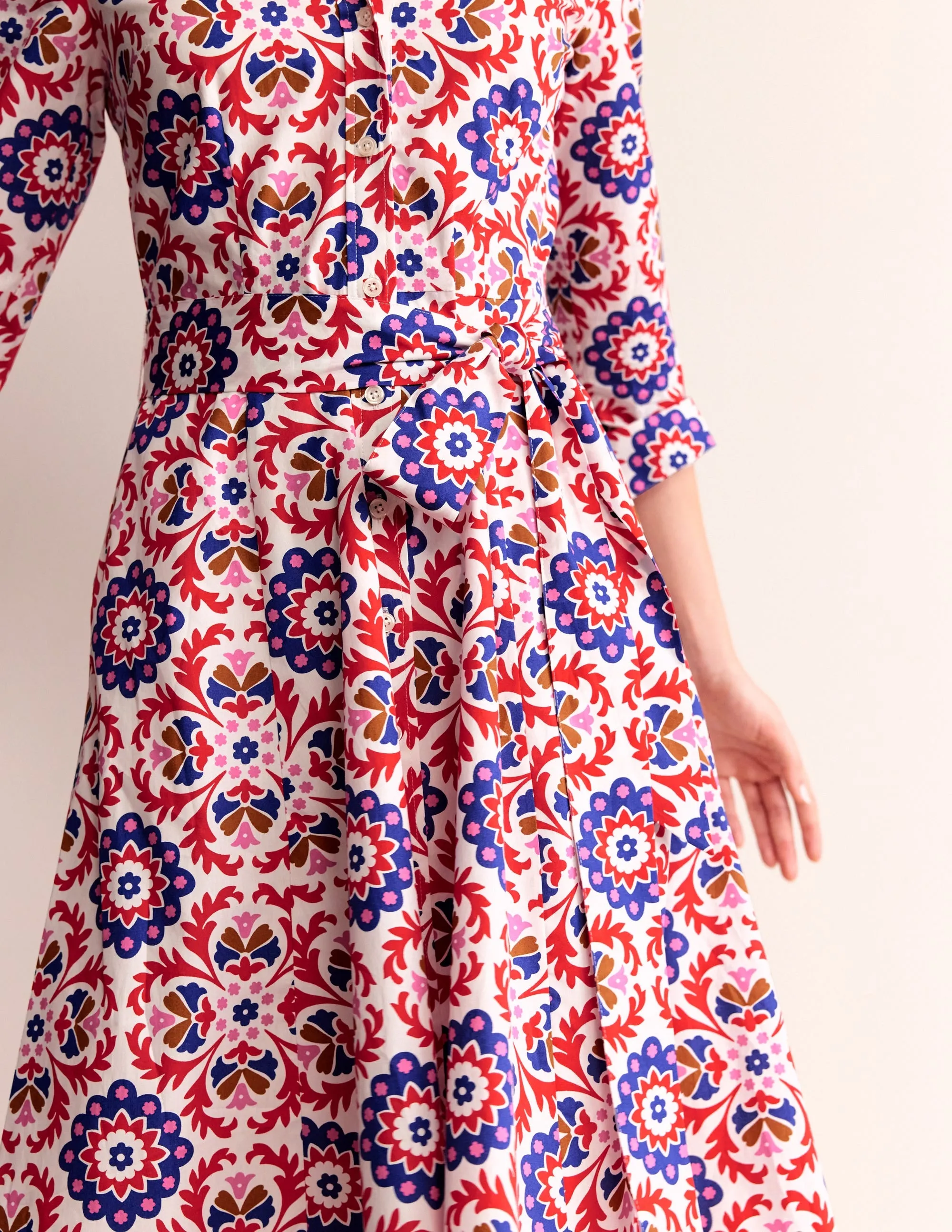 Amy Cotton Midi Shirt Dress-Rubicondo, Mosaic Bloom