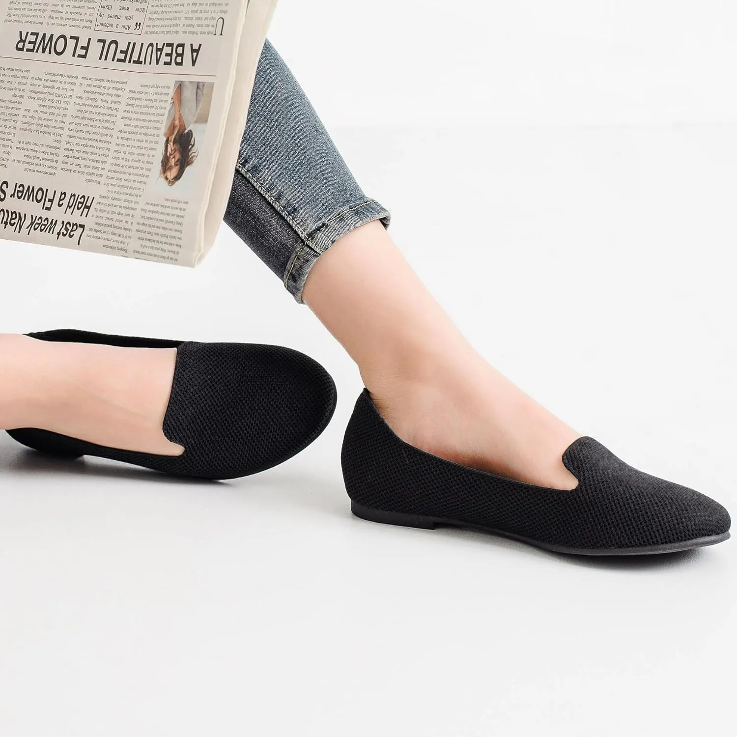 Ataiwee Women's Wide Width Flat Shoes - Casual Round Toe Breathable Plus Size Comfortable Non-Slip Loafers.