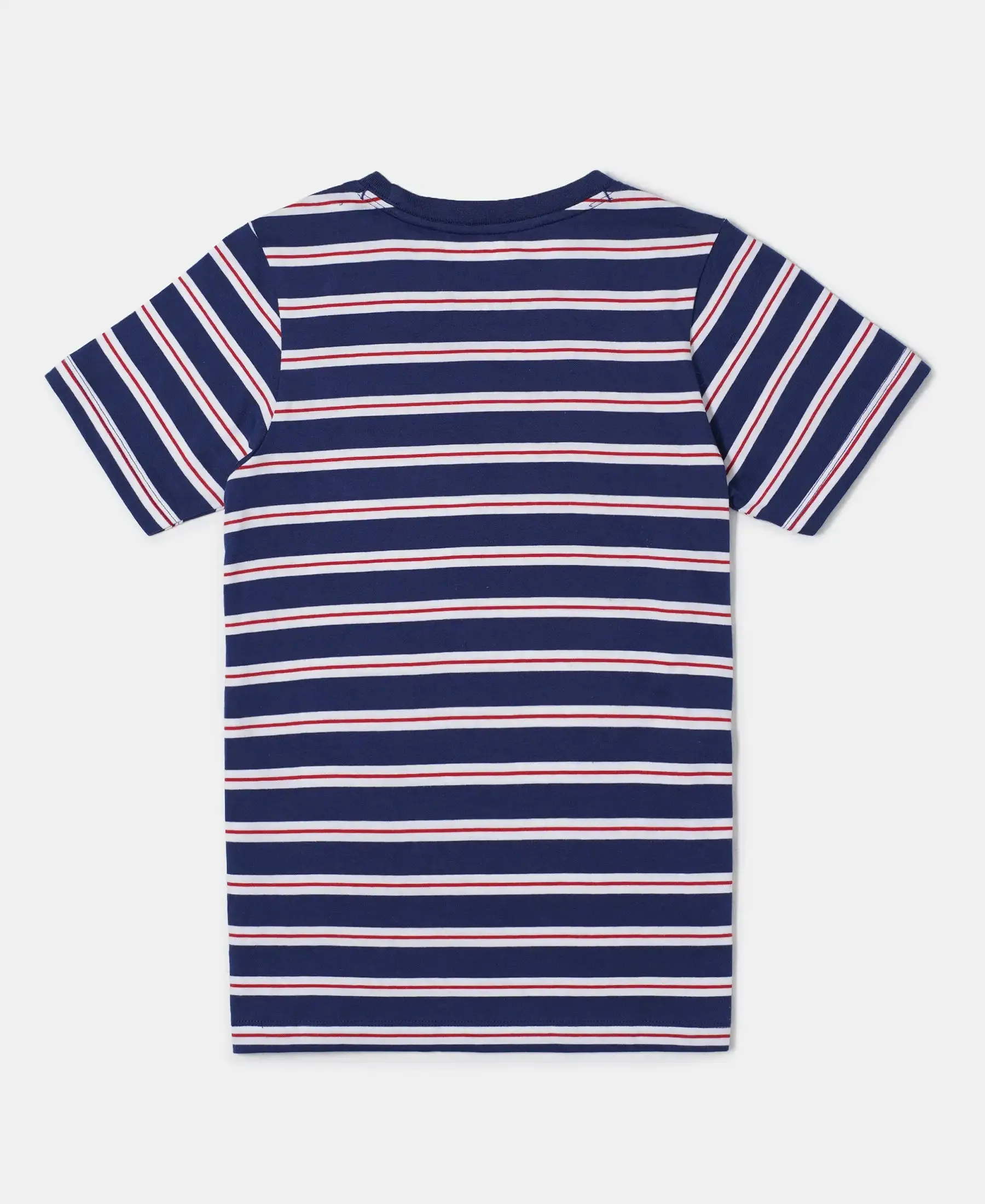Boy's Super Combed Cotton Striped Graphic Printed Half Sleeve T-Shirt - Blue Depth