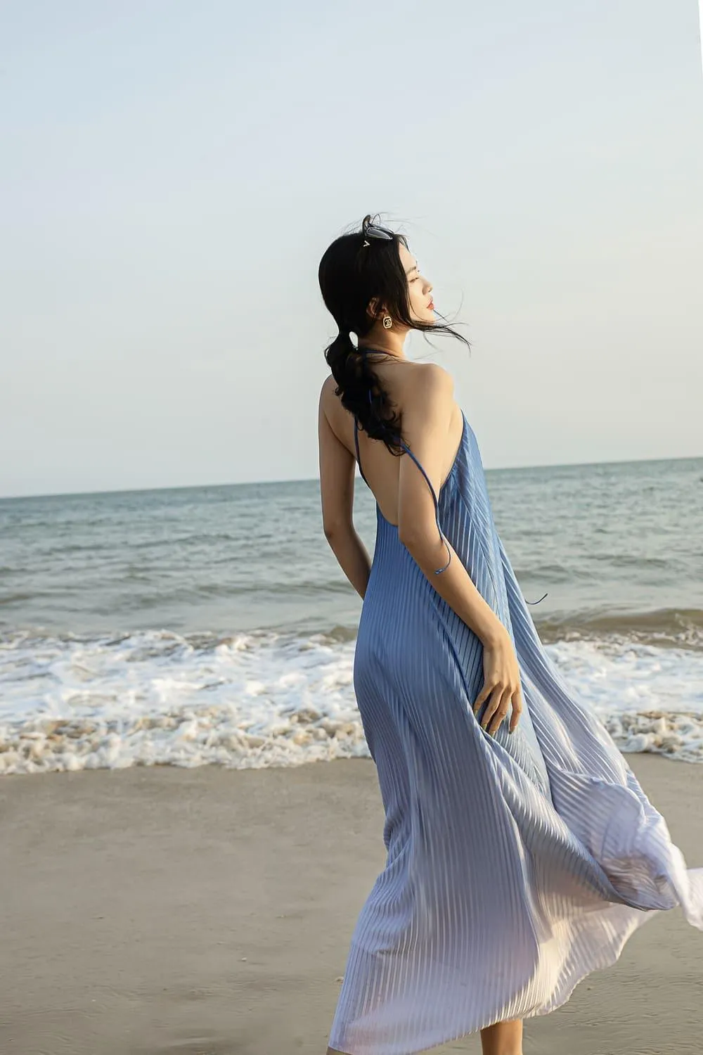Brooklyn Pleated Halter Neck Silk Maxi Dress