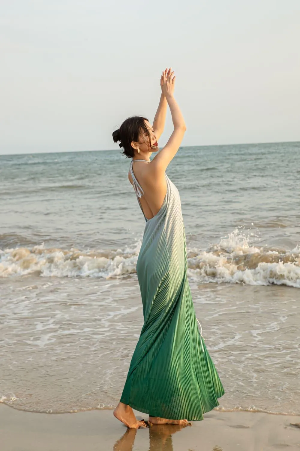 Brooklyn Pleated Halter Neck Silk Maxi Dress