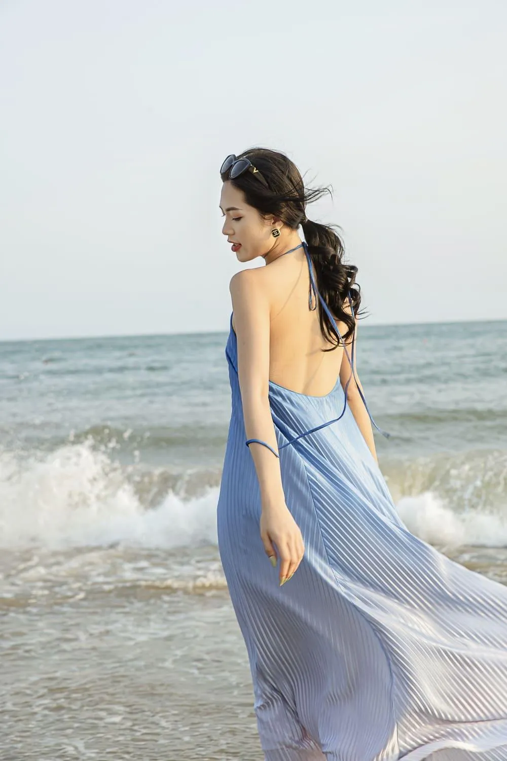 Brooklyn Pleated Halter Neck Silk Maxi Dress