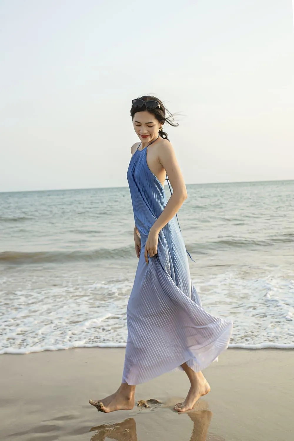 Brooklyn Pleated Halter Neck Silk Maxi Dress