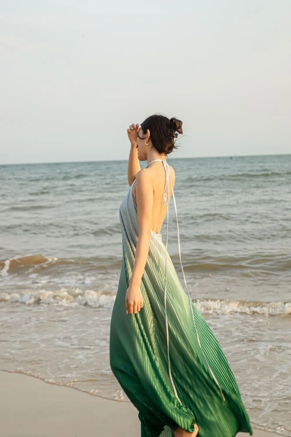 Brooklyn Pleated Halter Neck Silk Maxi Dress