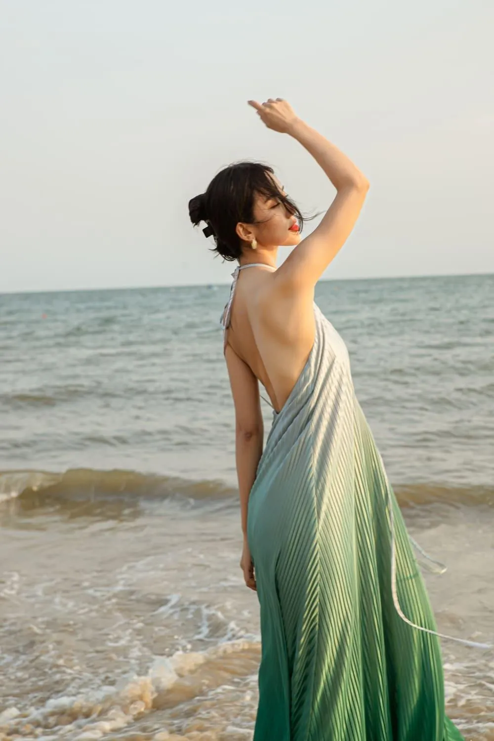Brooklyn Pleated Halter Neck Silk Maxi Dress