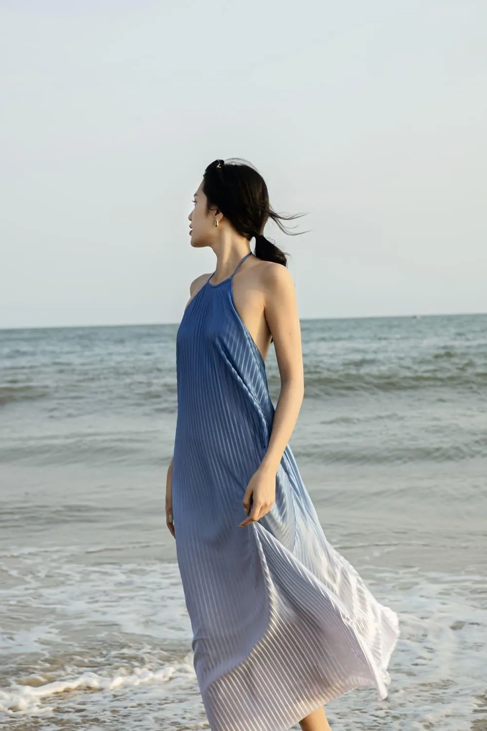 Brooklyn Pleated Halter Neck Silk Maxi Dress