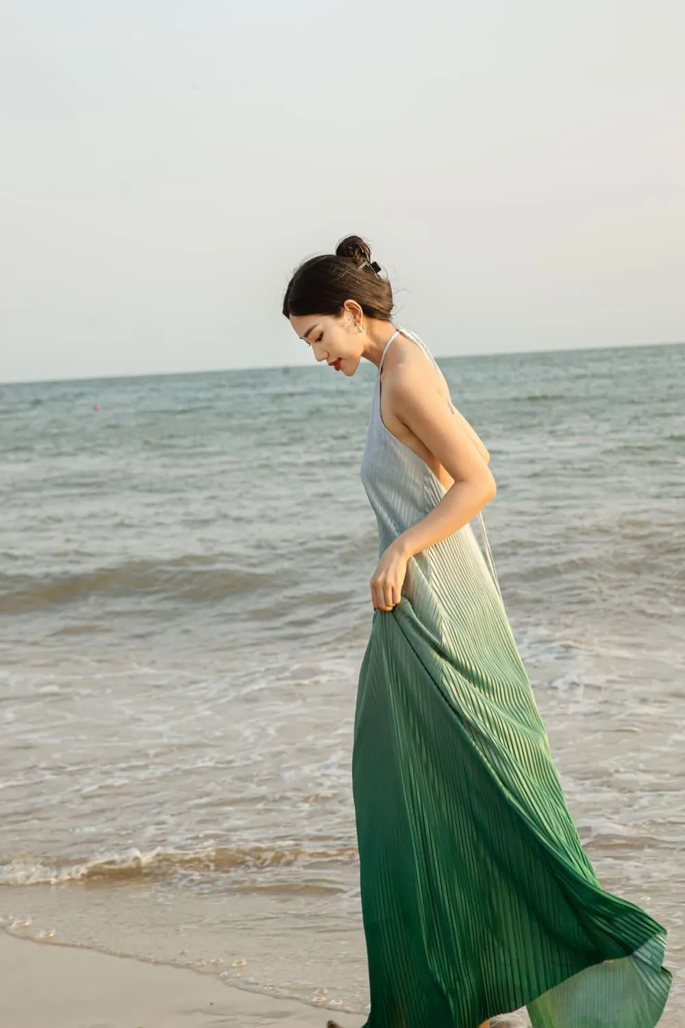 Brooklyn Pleated Halter Neck Silk Maxi Dress