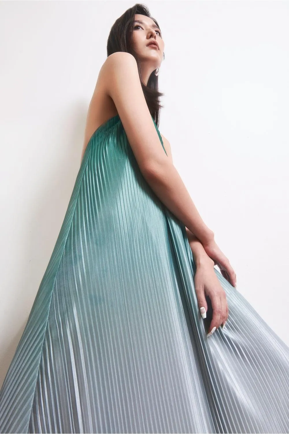 Brooklyn Pleated Halter Neck Silk Maxi Dress