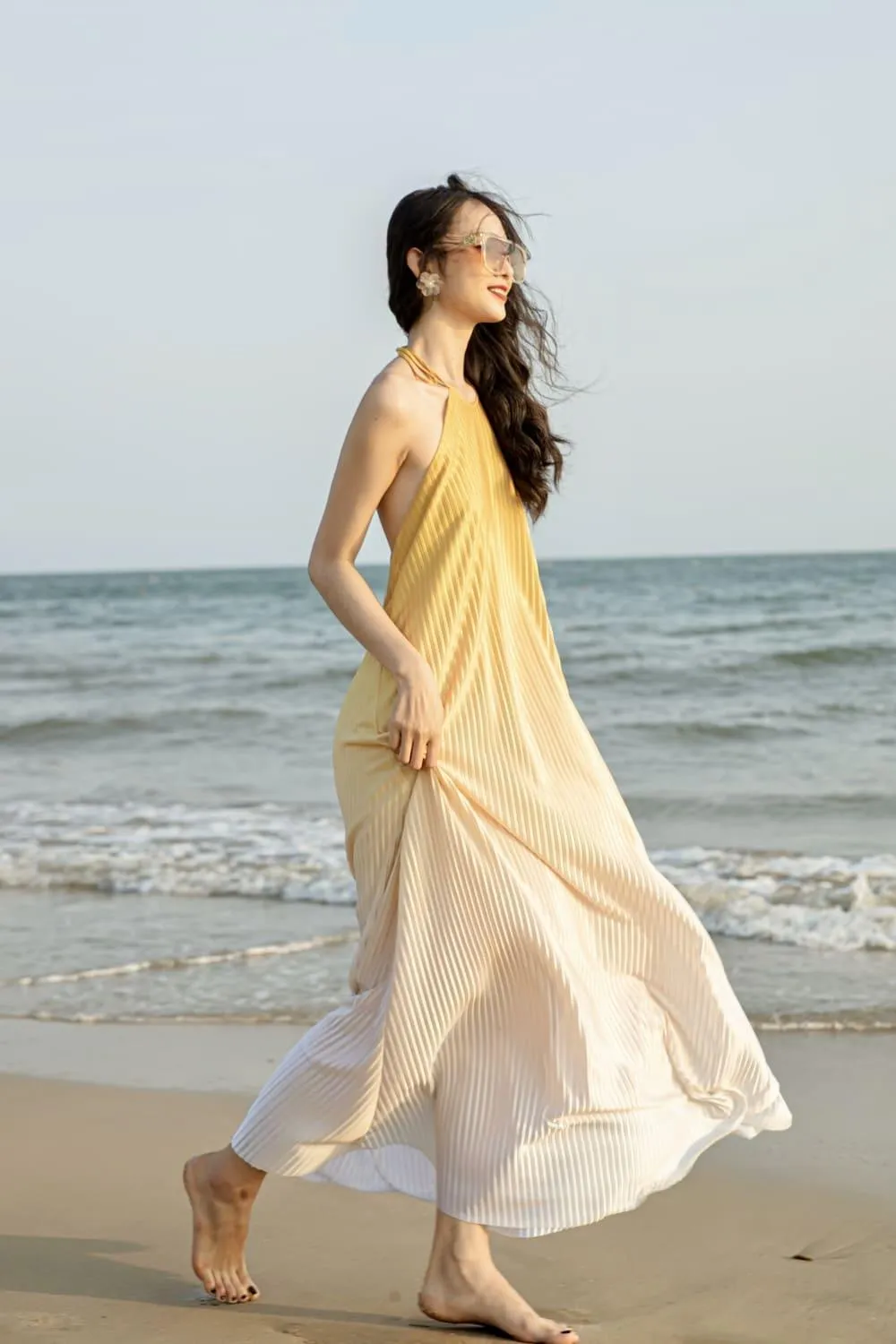 Brooklyn Pleated Halter Neck Silk Maxi Dress