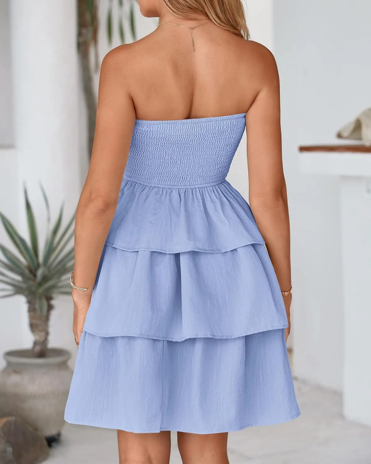 BTFBM 2025 Womens Summer Smocked Tube Dress Off Shoulder Strapless Casual Sundress Tiered Mini Beach Vacation Dresses