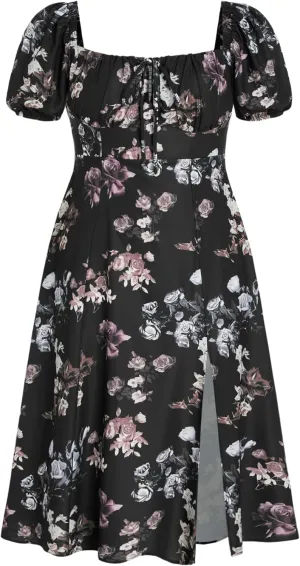 CIDER Plus Size Midi Dress Summer Fruit Patterned Square Neck Puff Sleeve Boho Vacation Casual Midi Dress for Curvy Women