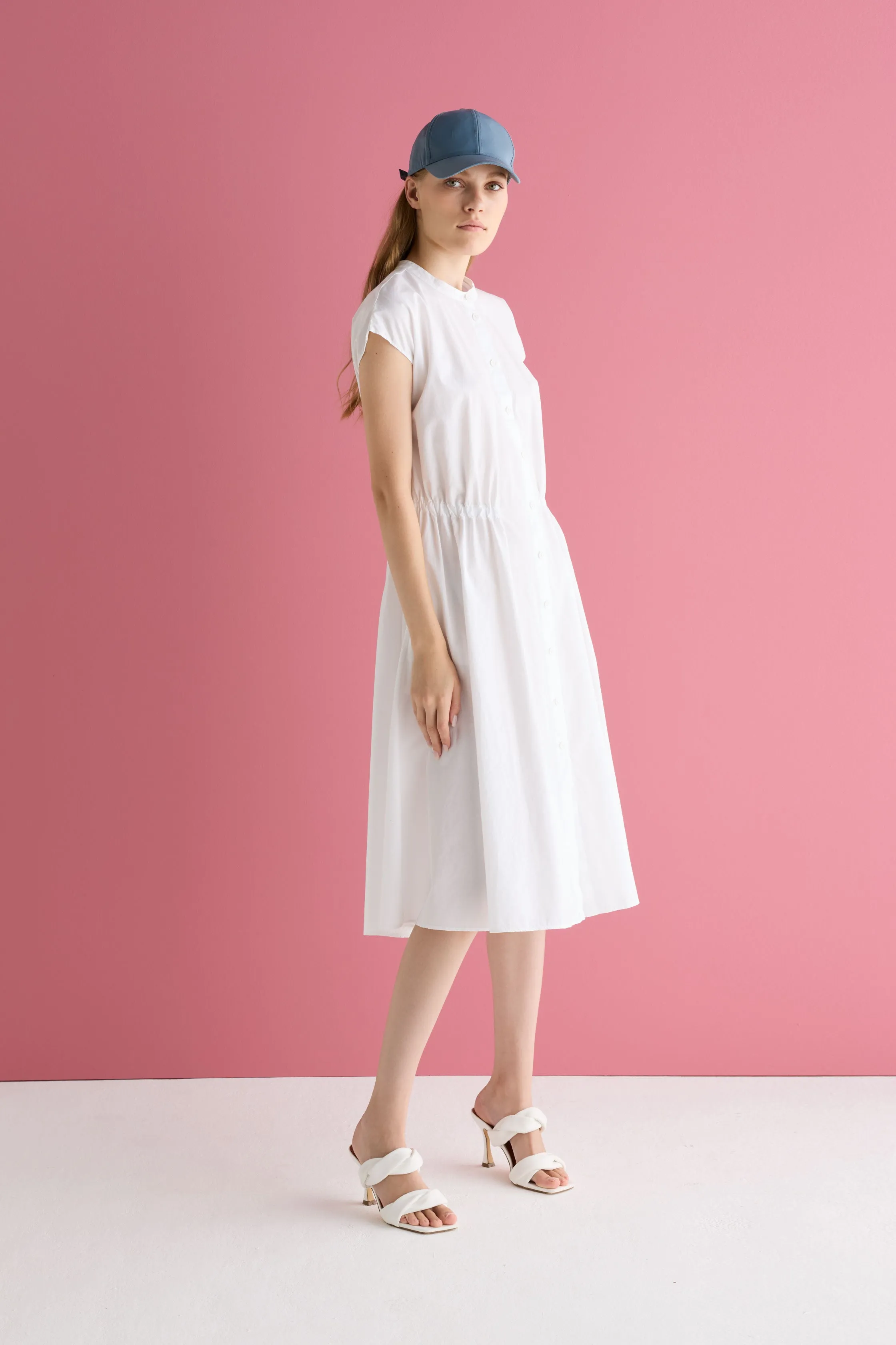 Cotton Midi Dress with Drawstring Waist Garment Dyed 1430 3183