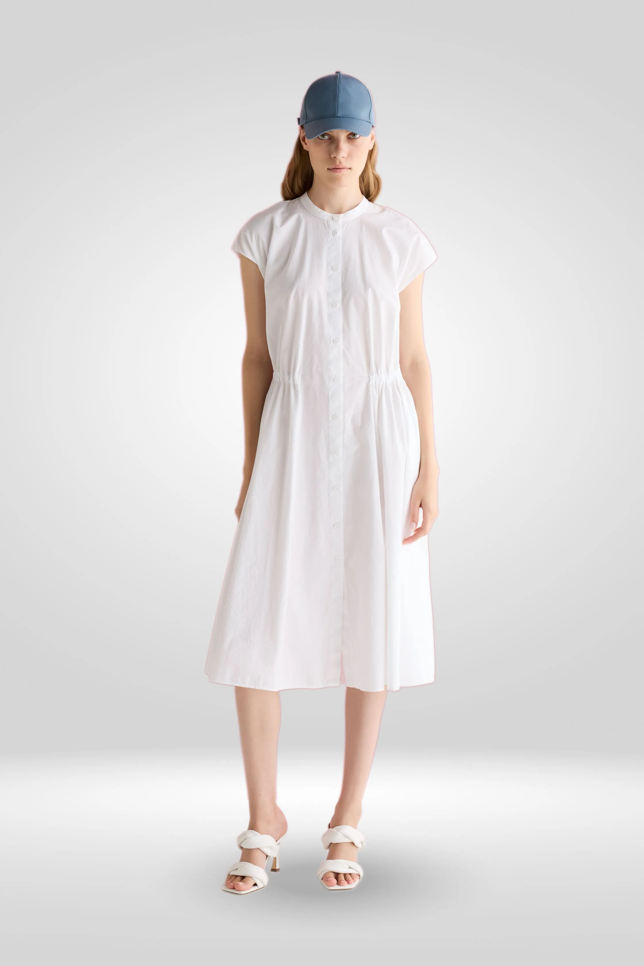 Cotton Midi Dress with Drawstring Waist Garment Dyed 1430 3183