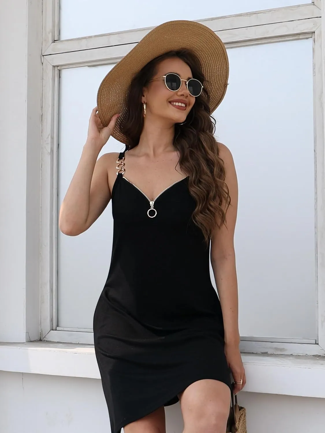 ETCYY Women's Summer Dresses 2025 Casual Sleeveless V Neck Loose Cover Up Beach Sundresses with Pockets