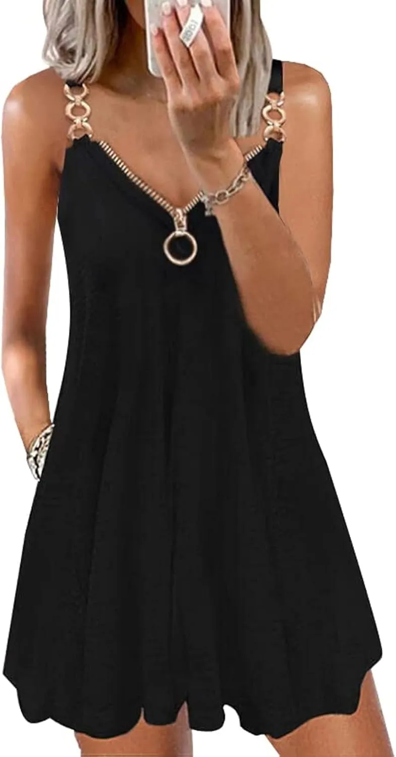 ETCYY Women's Summer Dresses 2025 Casual Sleeveless V Neck Loose Cover Up Beach Sundresses with Pockets