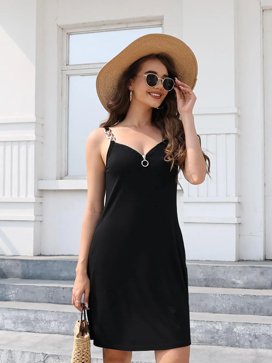 ETCYY Women's Summer Dresses 2025 Casual Sleeveless V Neck Loose Cover Up Beach Sundresses with Pockets