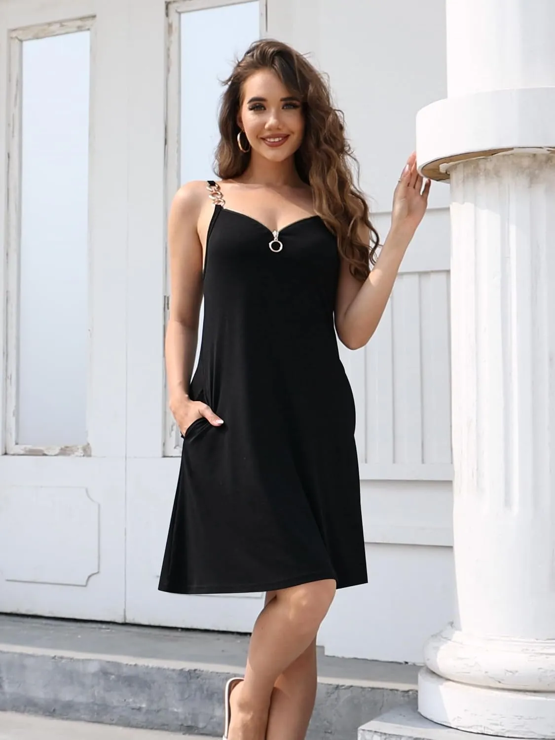 ETCYY Women's Summer Dresses 2025 Casual Sleeveless V Neck Loose Cover Up Beach Sundresses with Pockets
