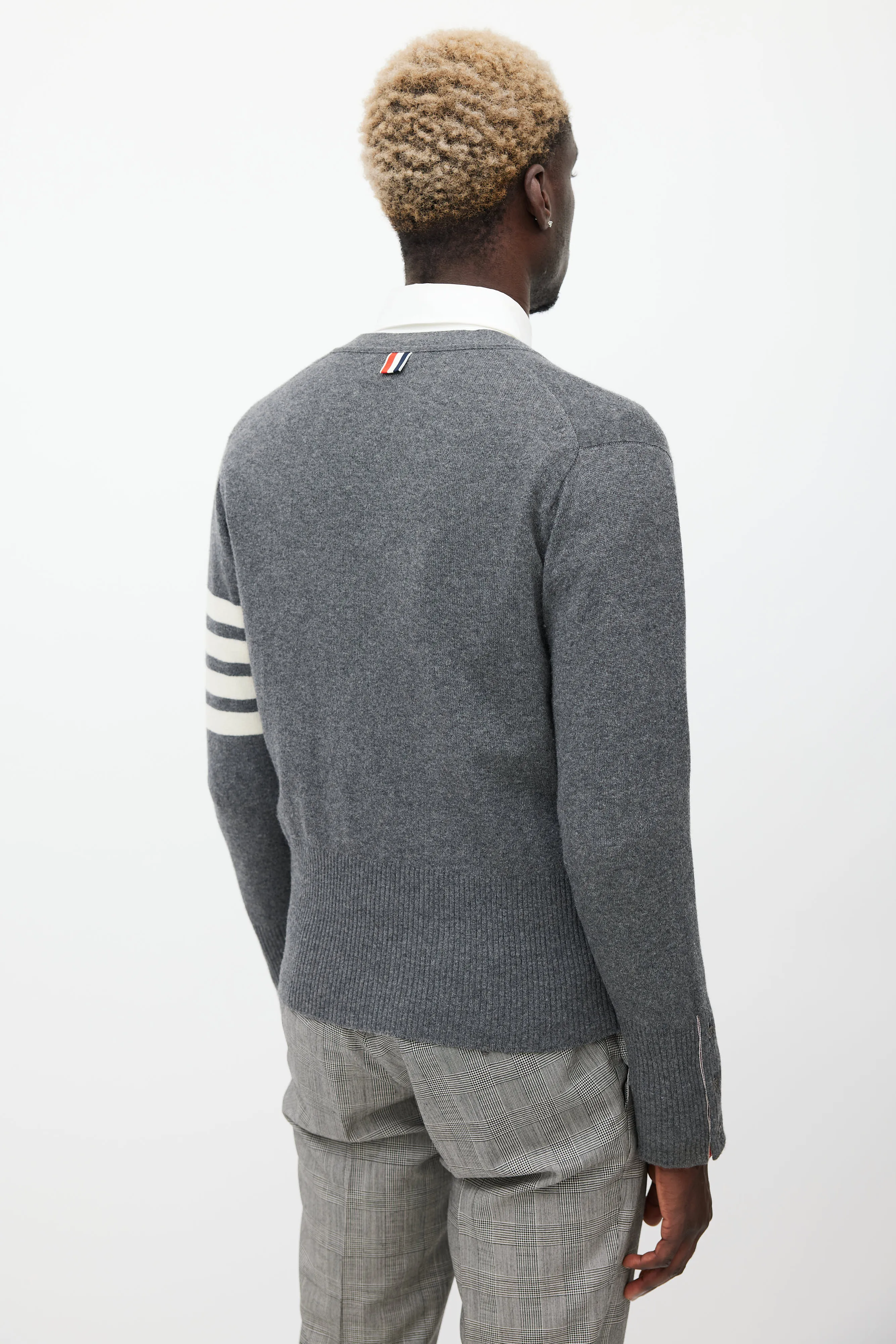 Grey & White Striped Cashmere Cardigan