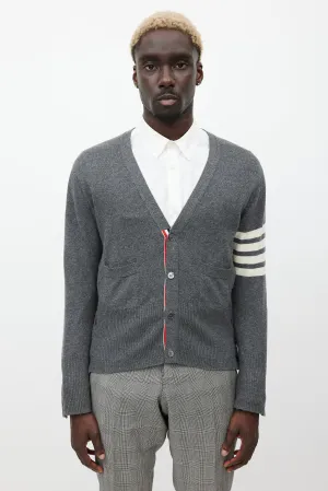 Grey & White Striped Cashmere Cardigan