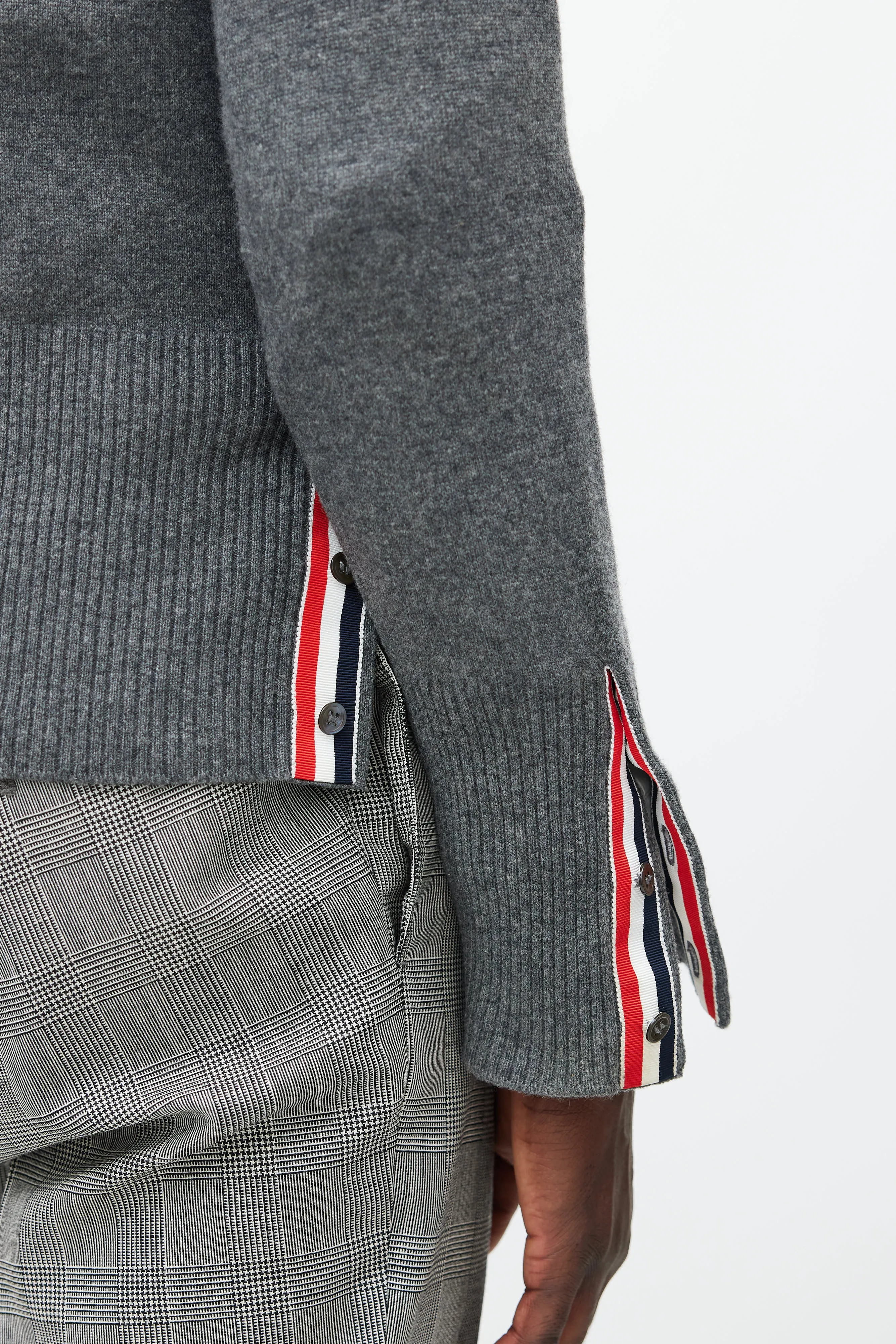 Grey & White Striped Cashmere Cardigan