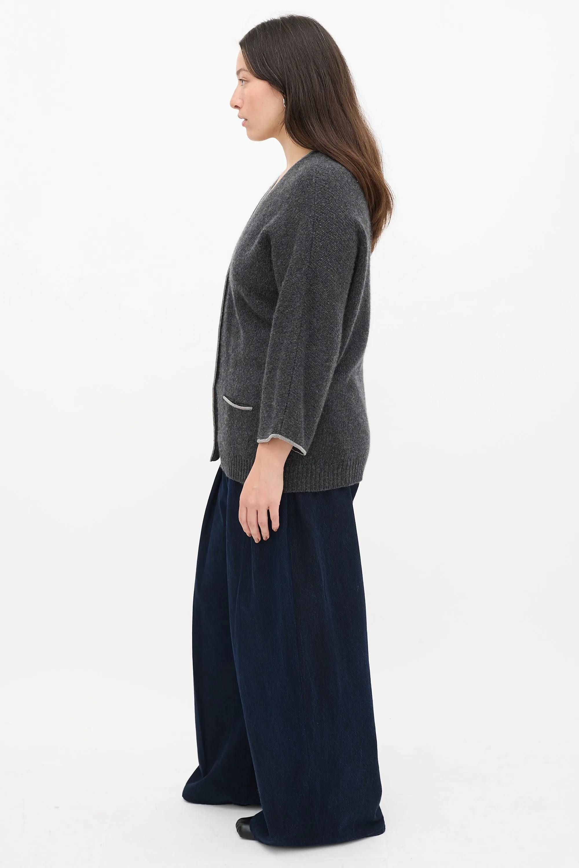 Grey Cashmere Knit Monili Cardigan