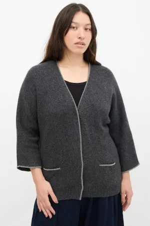 Grey Cashmere Knit Monili Cardigan