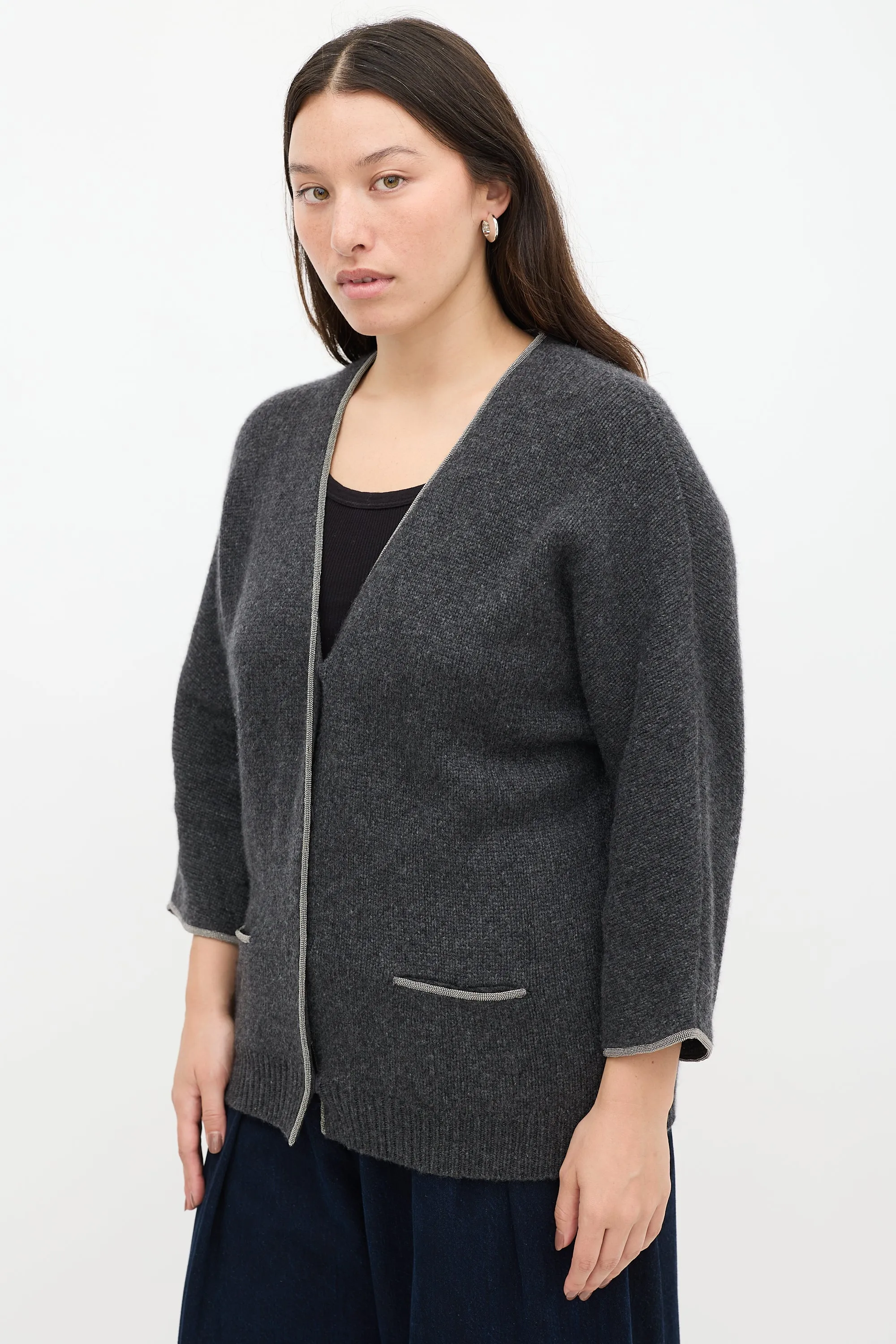 Grey Cashmere Knit Monili Cardigan
