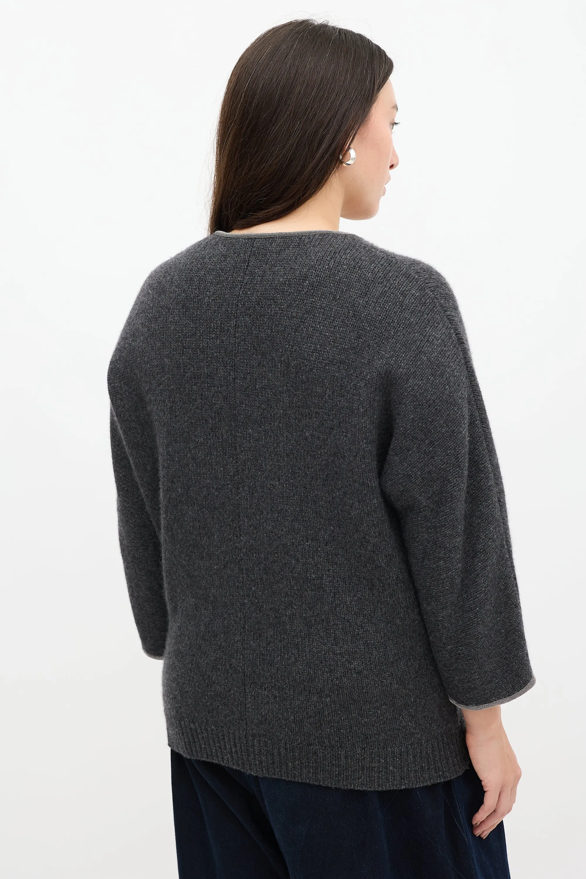 Grey Cashmere Knit Monili Cardigan