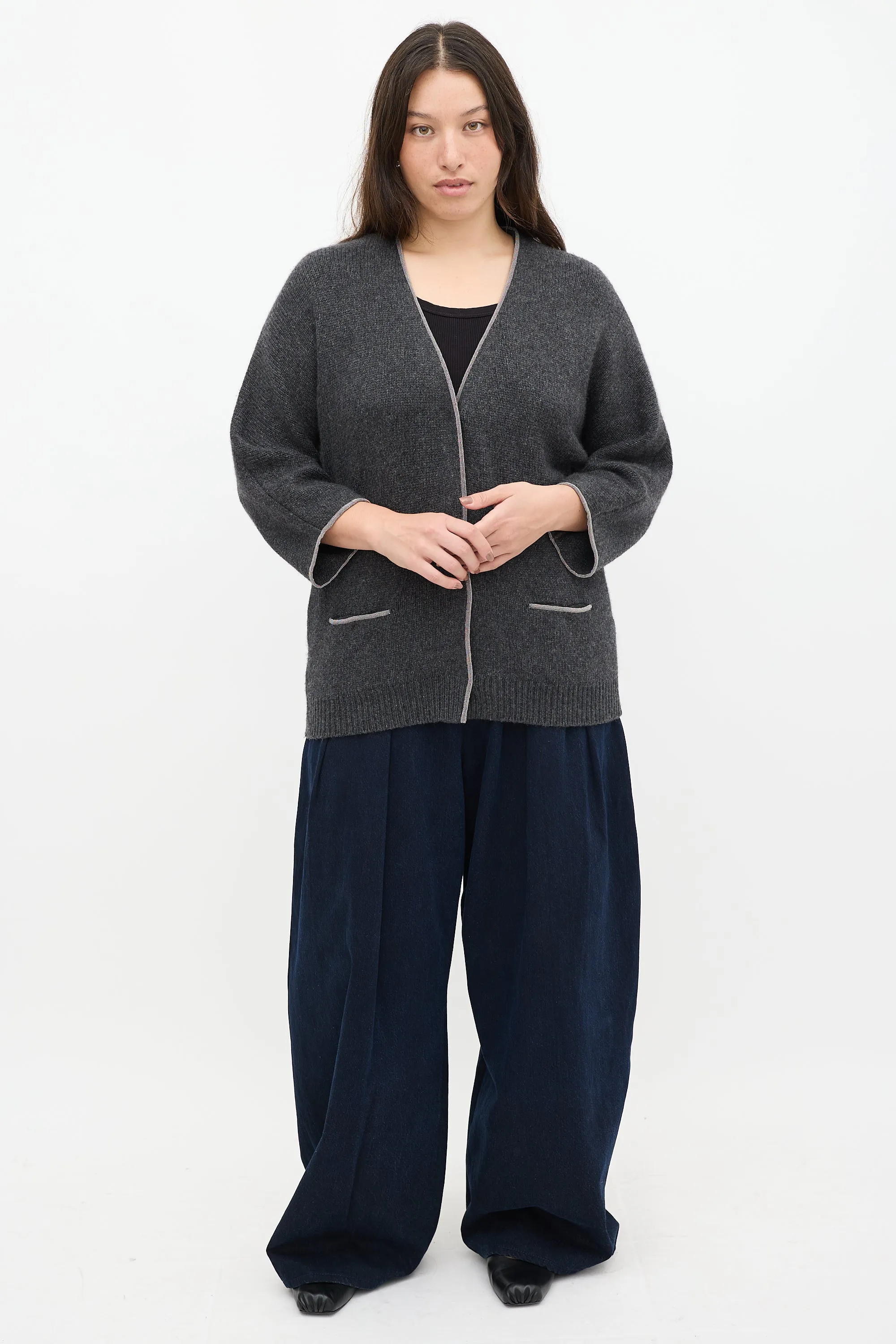 Grey Cashmere Knit Monili Cardigan