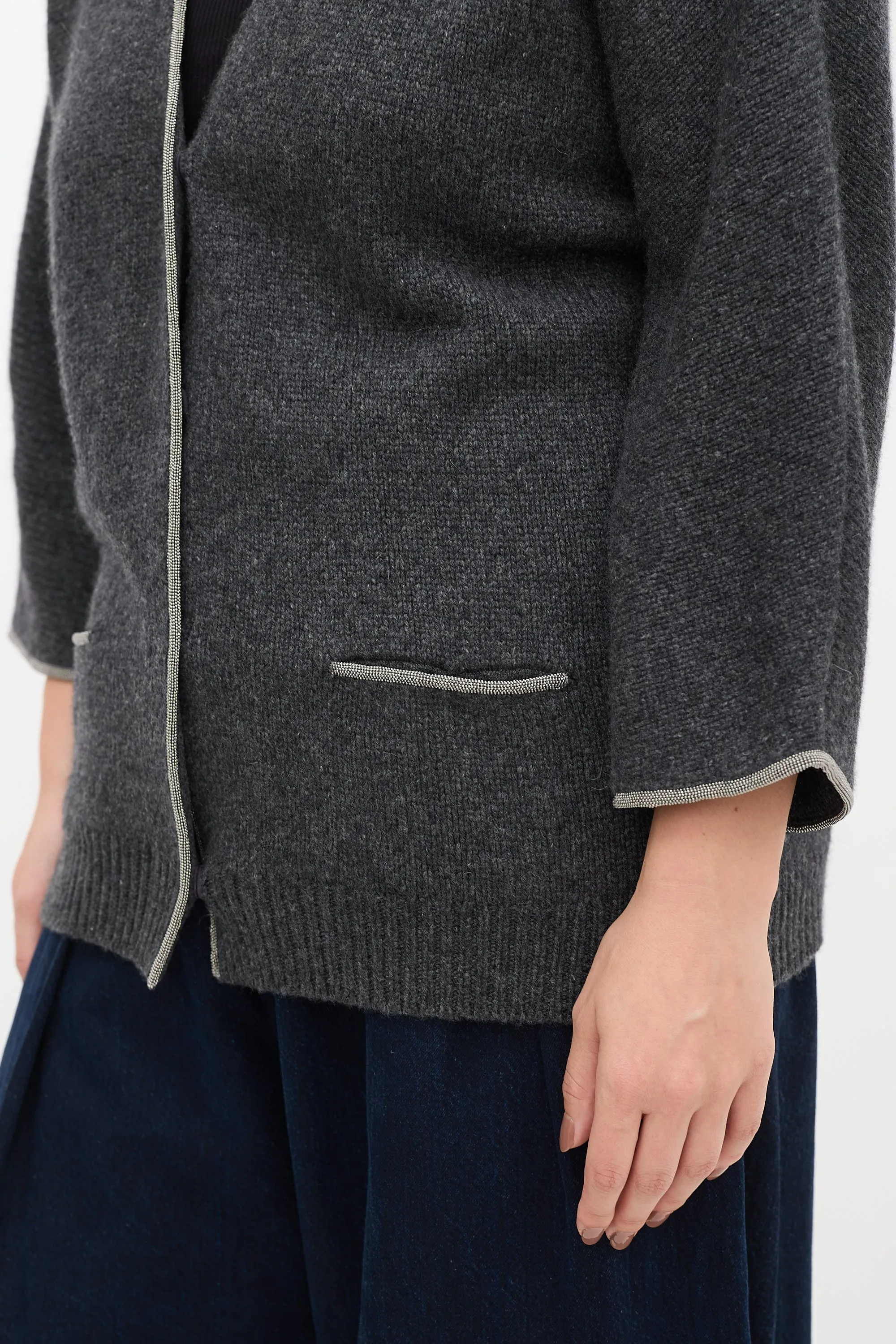 Grey Cashmere Knit Monili Cardigan