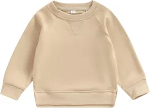 Gueuusu Toddler Kids Baby Boy Girl Crewneck Sweatshirt Cotton Long Sleeve Solid Color Pullover Top Casual Spring Fall Clothes