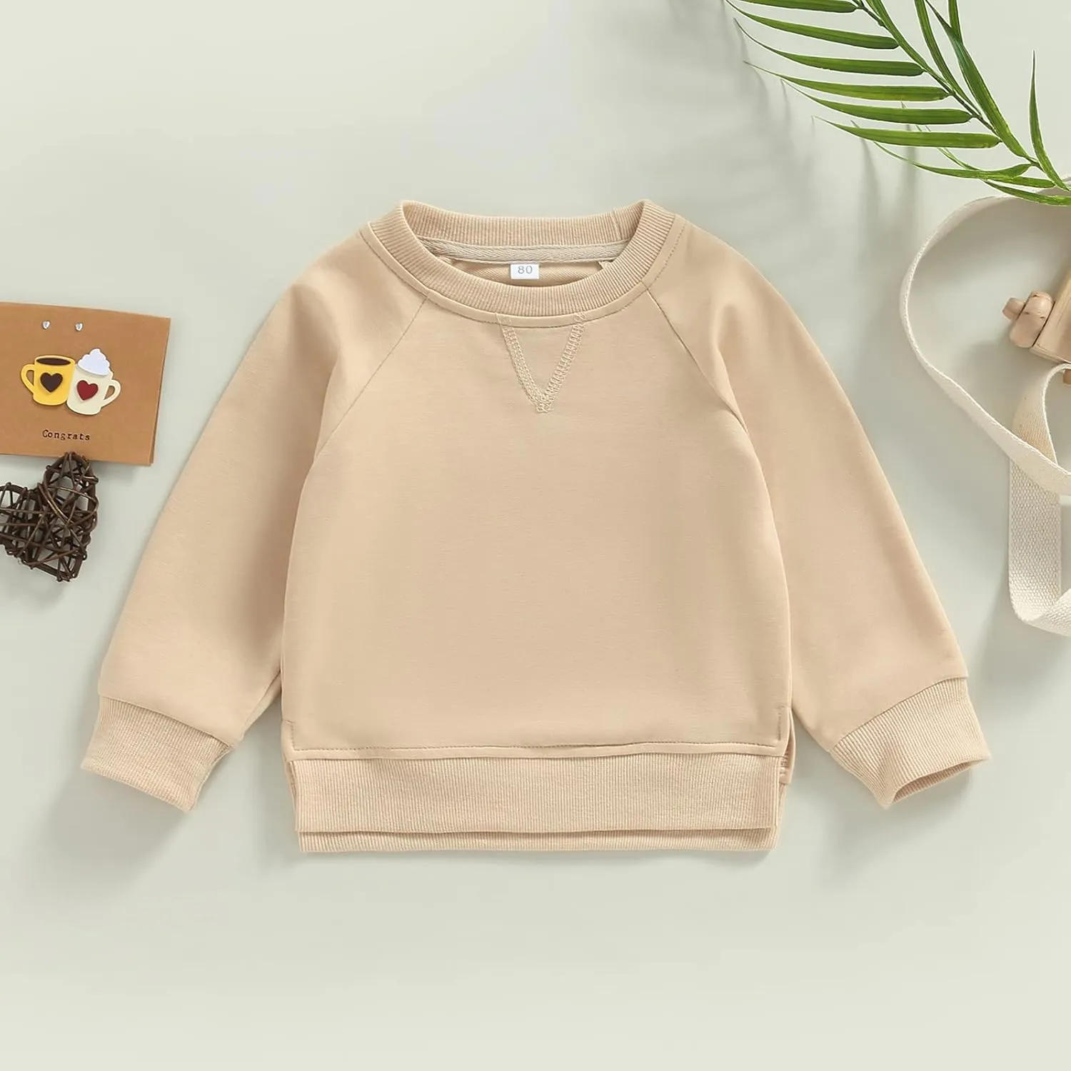 Gueuusu Toddler Kids Baby Boy Girl Crewneck Sweatshirt Cotton Long Sleeve Solid Color Pullover Top Casual Spring Fall Clothes