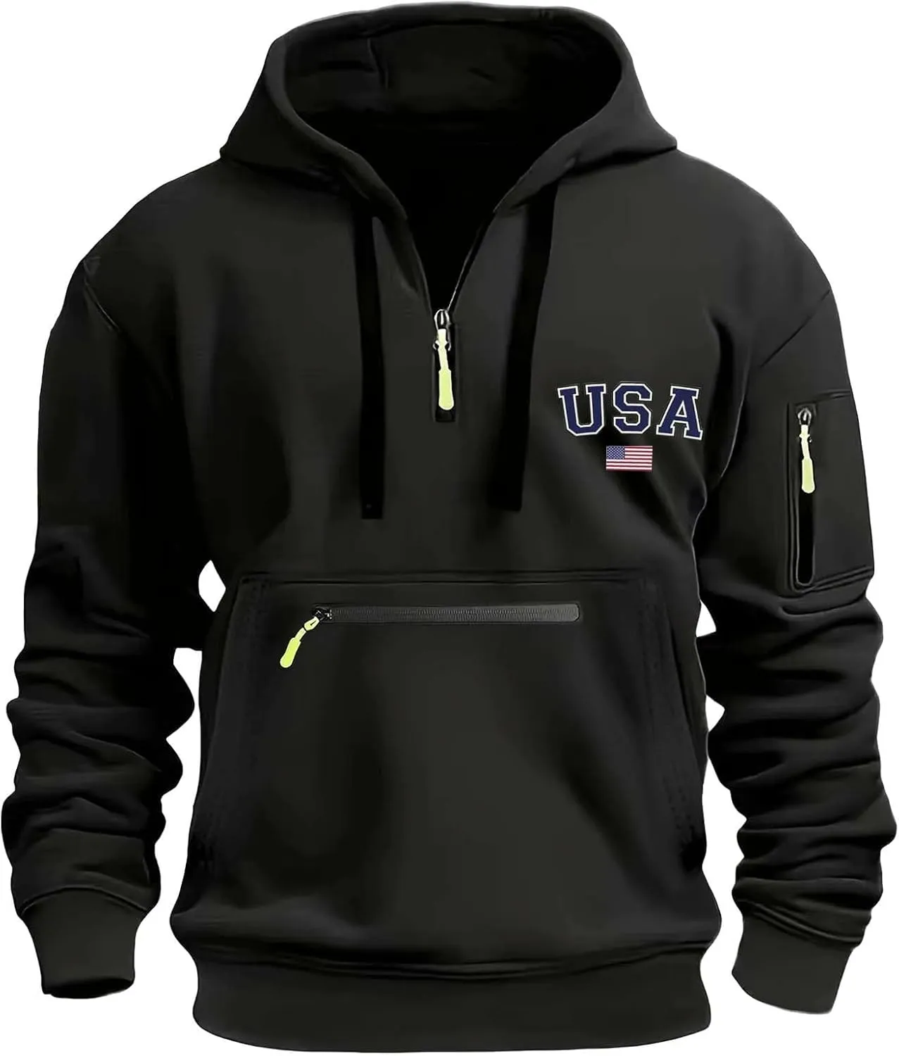 Hoodies for Men Quarter Zip Pullover Tactical Sweatshirt Vintage Long Sleeve Casual Fashion Hoodie With Pockets