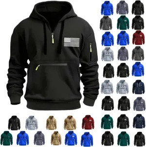 Hoodies for Men Quarter Zip Pullover Tactical Sweatshirt Vintage Long Sleeve Casual Fashion Hoodie With Pockets
