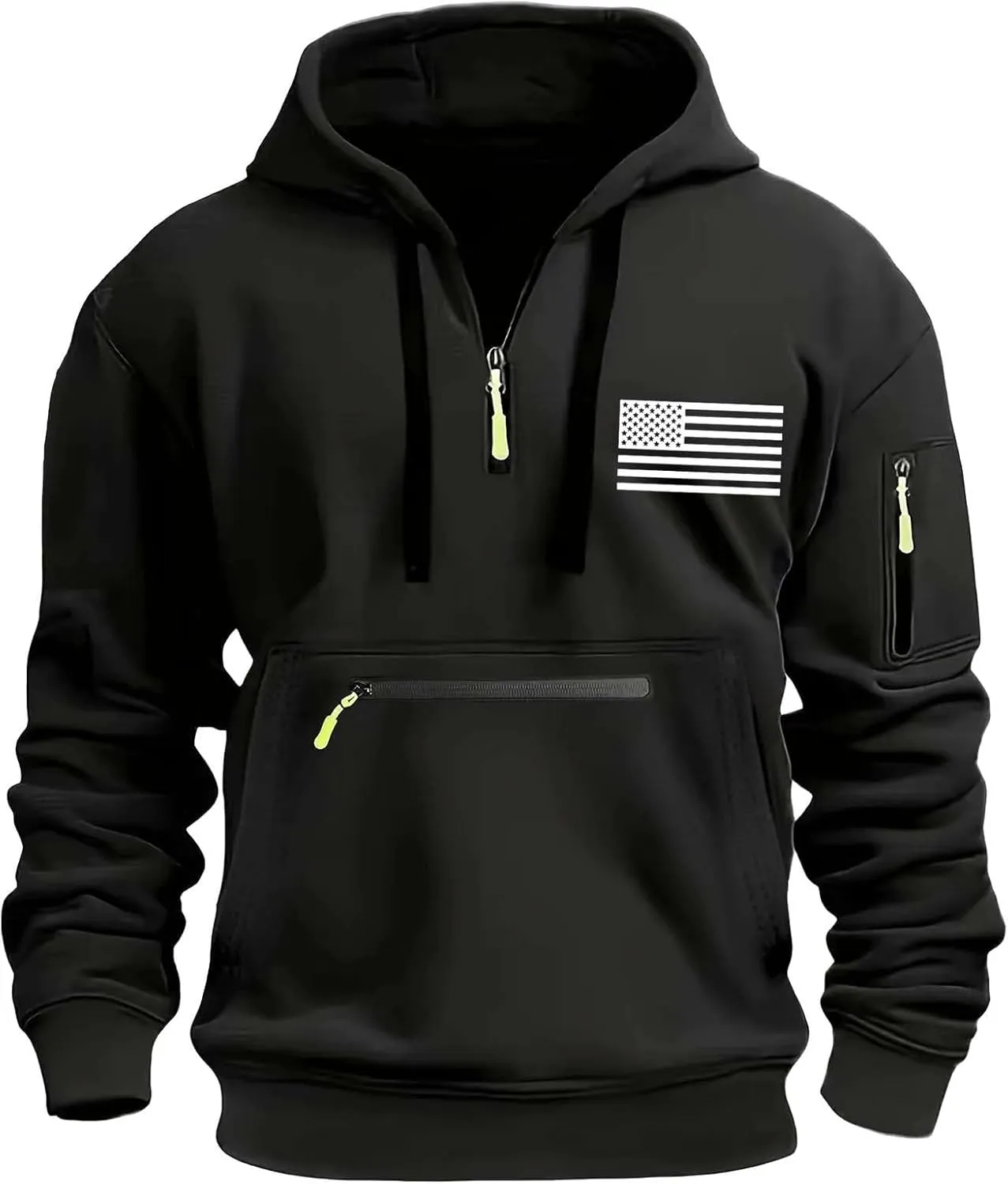 Hoodies for Men Quarter Zip Pullover Tactical Sweatshirt Vintage Long Sleeve Casual Fashion Hoodie With Pockets
