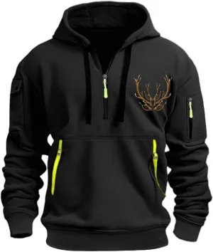 Hoodies for Men Quarter Zip Pullover Tactical Sweatshirt Vintage Long Sleeve Casual Fashion Hoodie With Pockets