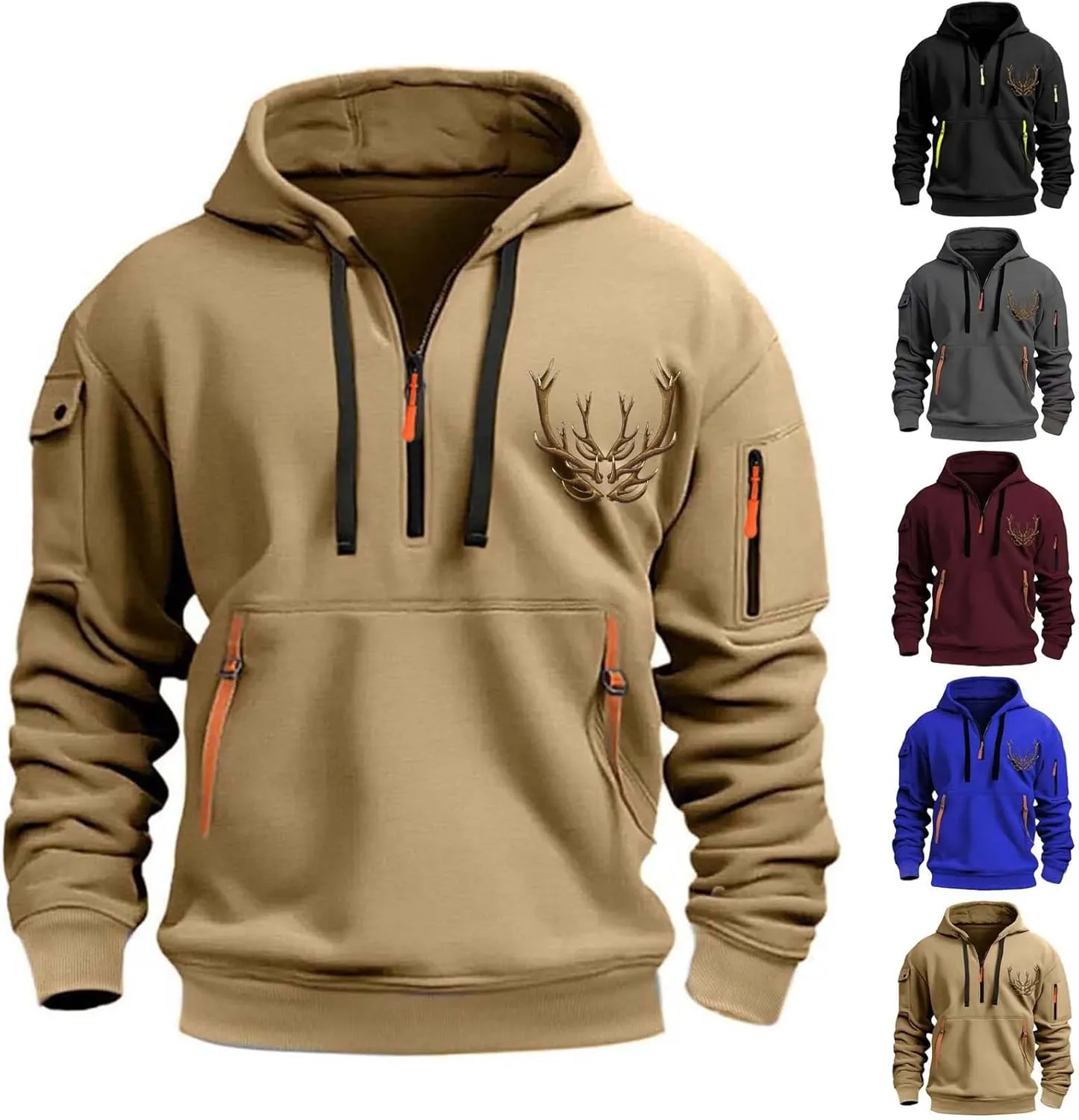 Hoodies for Men Quarter Zip Pullover Tactical Sweatshirt Vintage Long Sleeve Casual Fashion Hoodie With Pockets