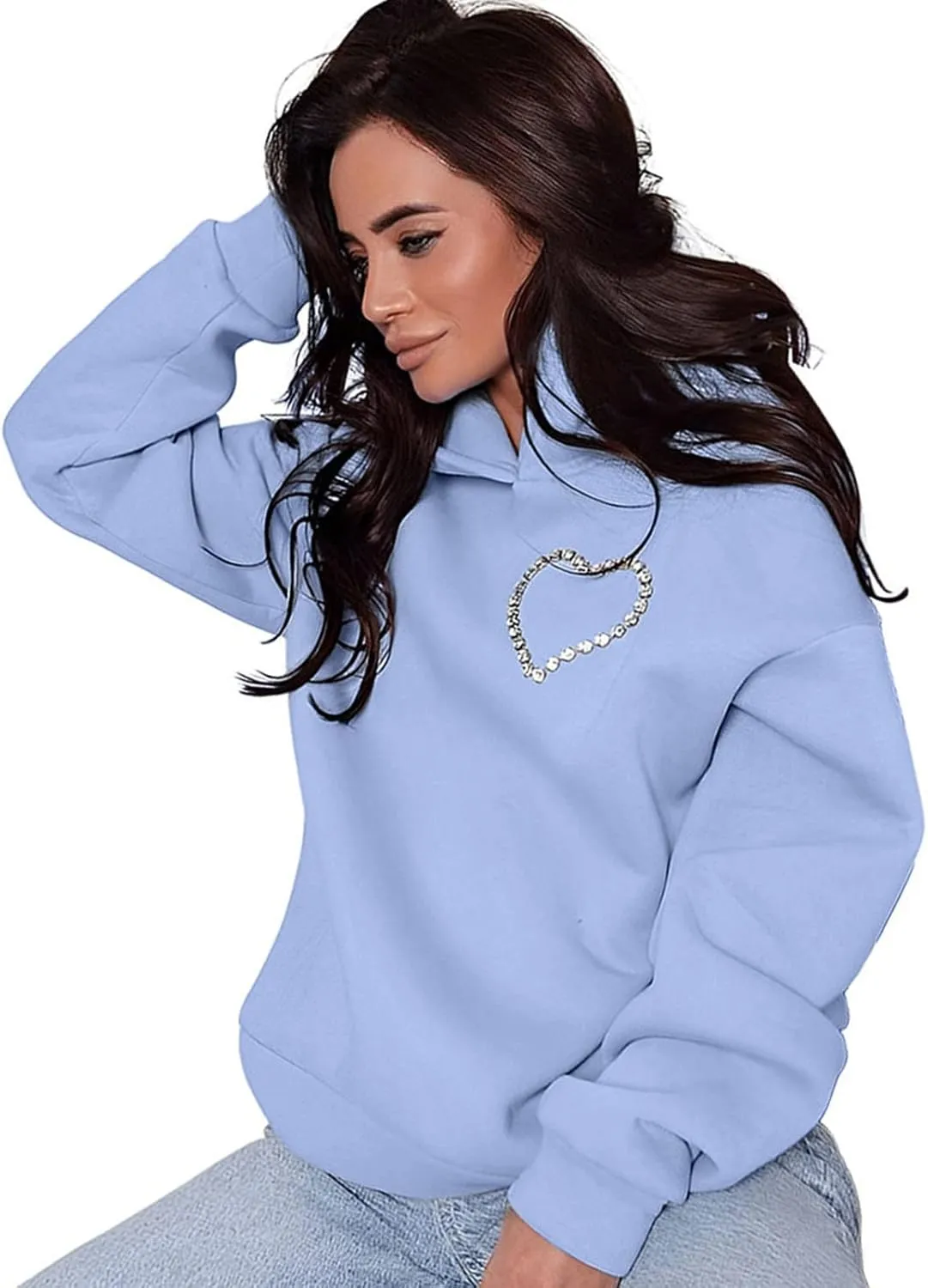 Hoodies for Women Diamonds Sweet Love Cutout Backless Sweatshirts Oversized Hooded Sweatshirt Casual Loose Pullover
