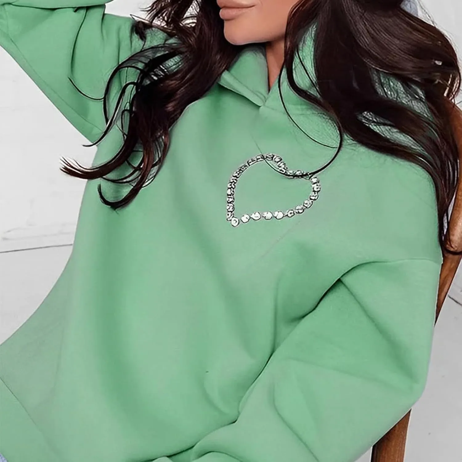 Hoodies for Women Diamonds Sweet Love Cutout Backless Sweatshirts Oversized Hooded Sweatshirt Casual Loose Pullover