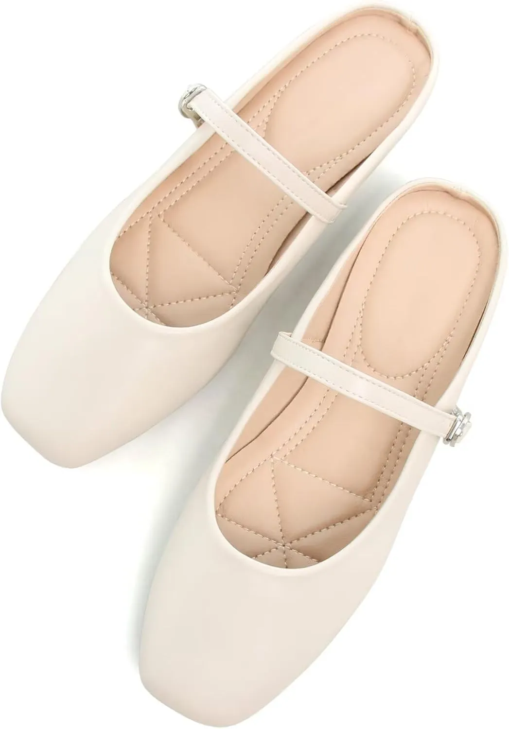HuangTaiJi Qing Women Fashion Mary Janes Shoes Ankle Buckle Square Toe Female Comfortable Casual Flats Shoes Soft Walking Dressy Work Ballerina Flats