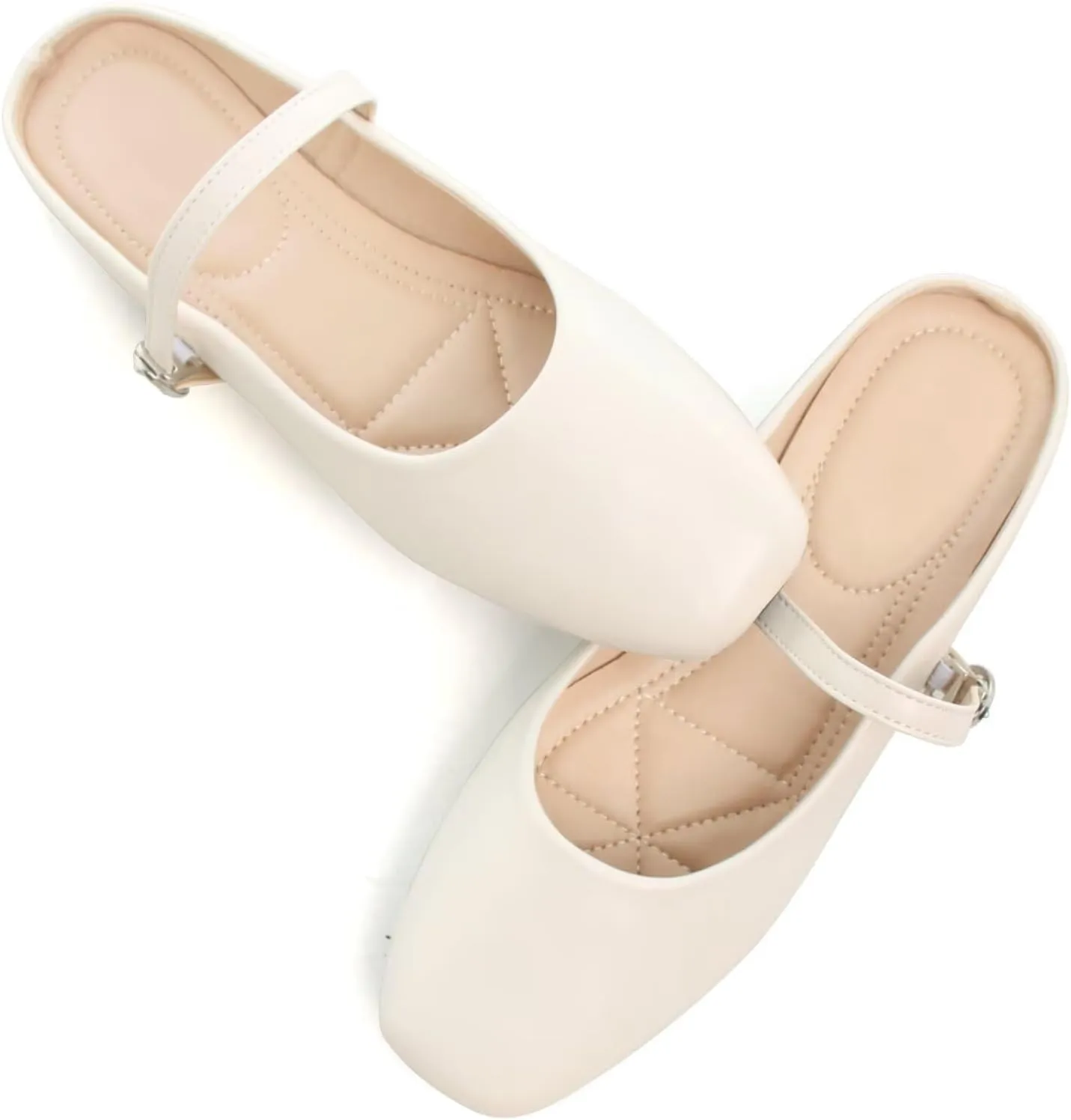 HuangTaiJi Qing Women Fashion Mary Janes Shoes Ankle Buckle Square Toe Female Comfortable Casual Flats Shoes Soft Walking Dressy Work Ballerina Flats