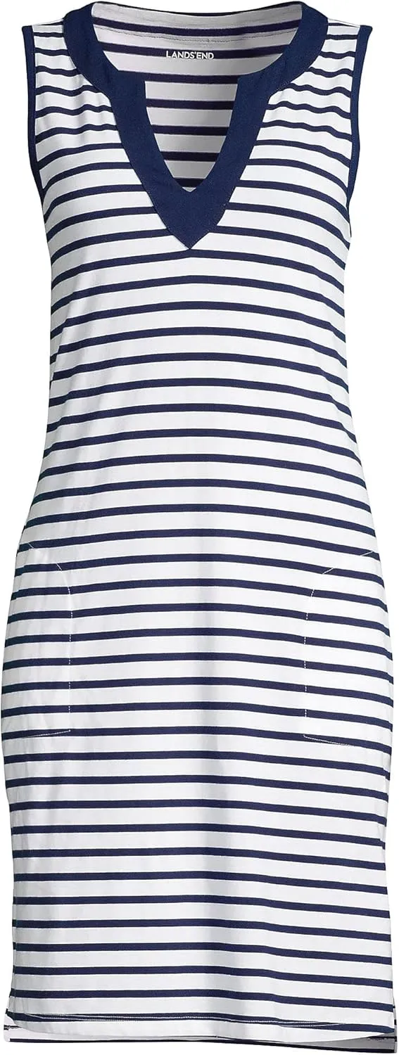 Lands' End Women's Cotton Jersey Sleeveless Swim Cover-up Dress