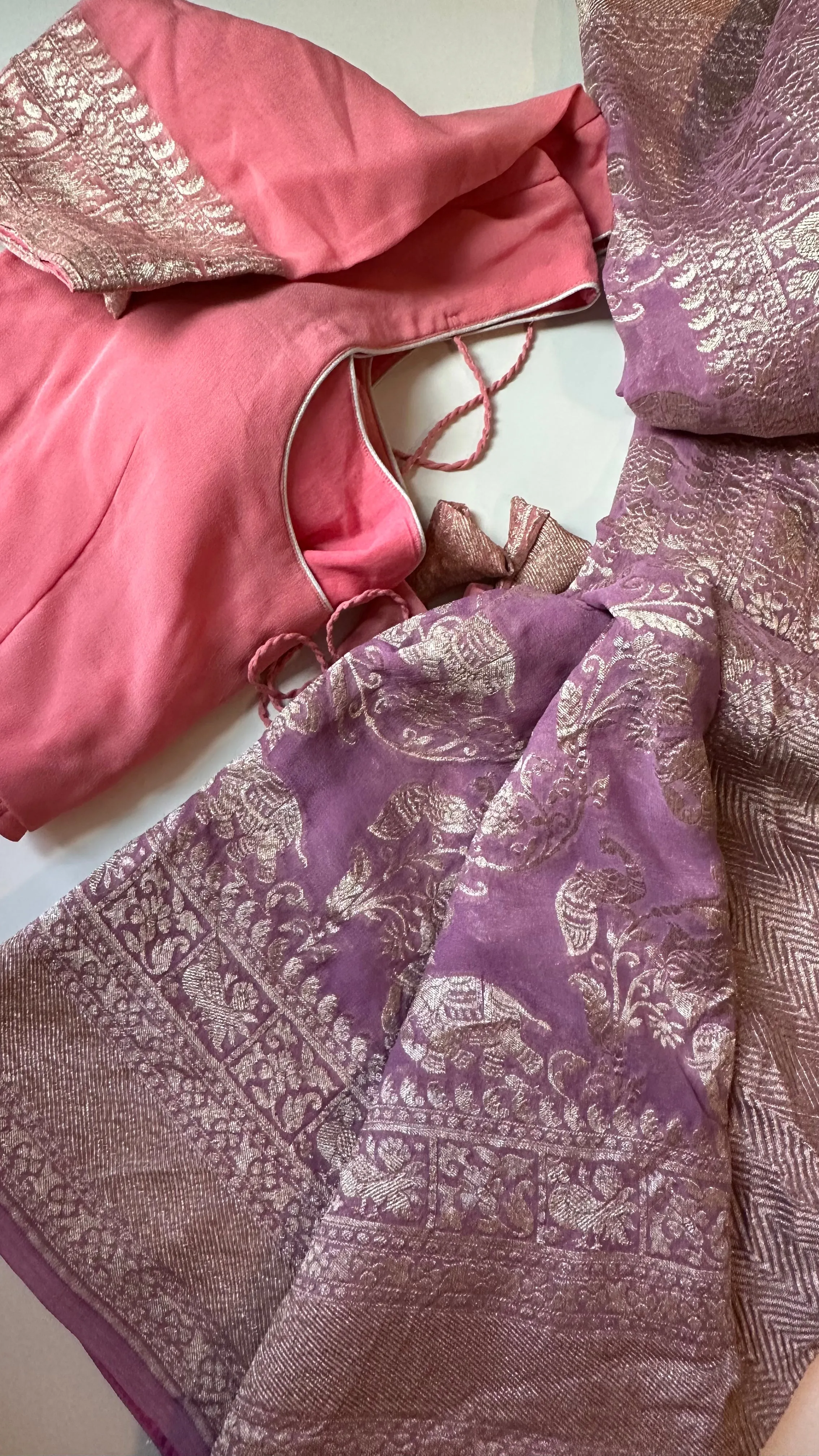 Lavender Beneras Georgette Silk with stitched blouse